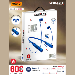Sonilex Rock Wireless Neckband – Type-C Charging, 600 Hours Standby (SL-BT 281)